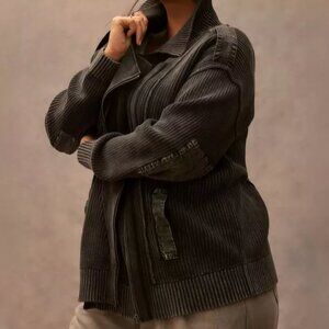 Torrid Festi 0 0X Large Plus Size Moto Zip Cardigan Washed Deep Black Oversized